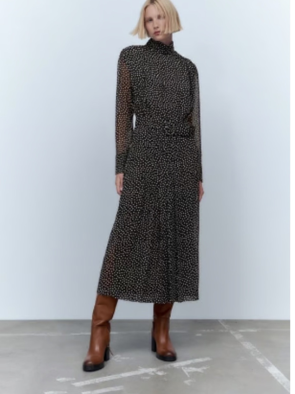 Zara Black and White Polka Dot Midi Dress